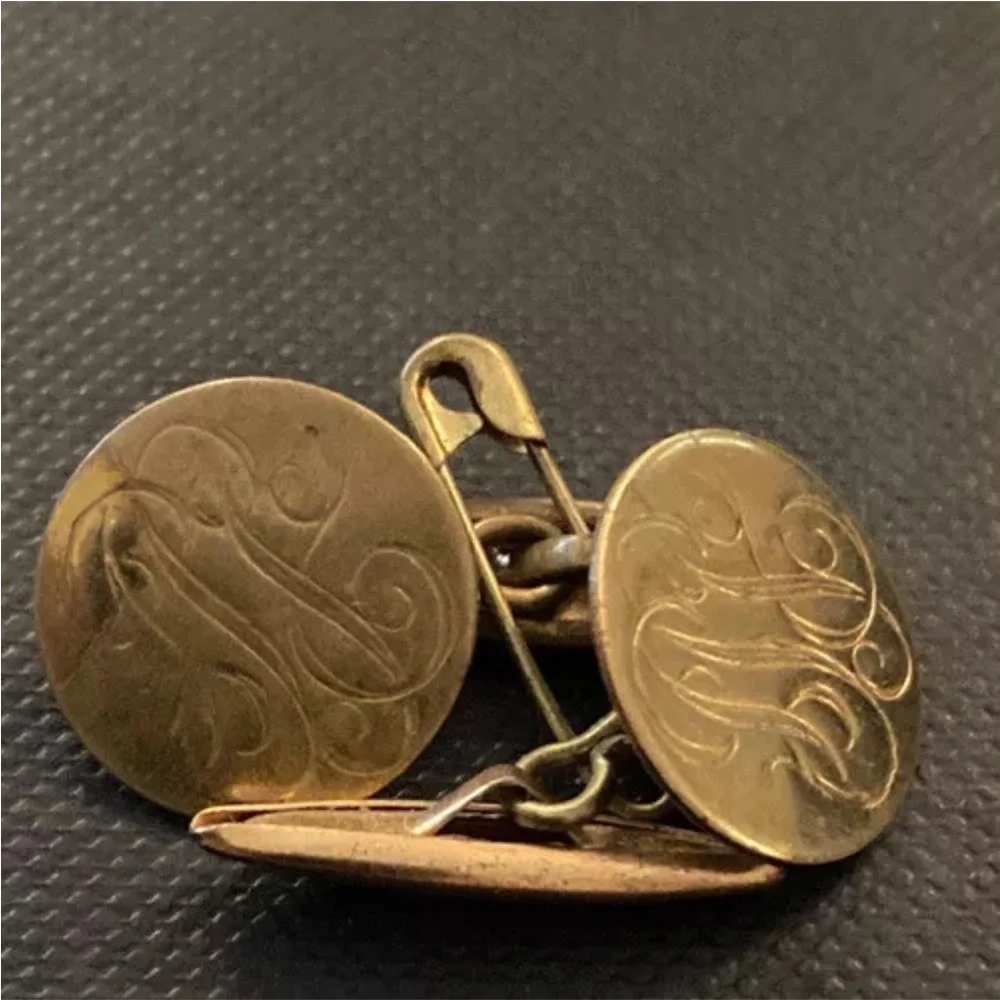 Vintage Art Deco Engraved Cufflinks Bronze Plate Gold Color Estate